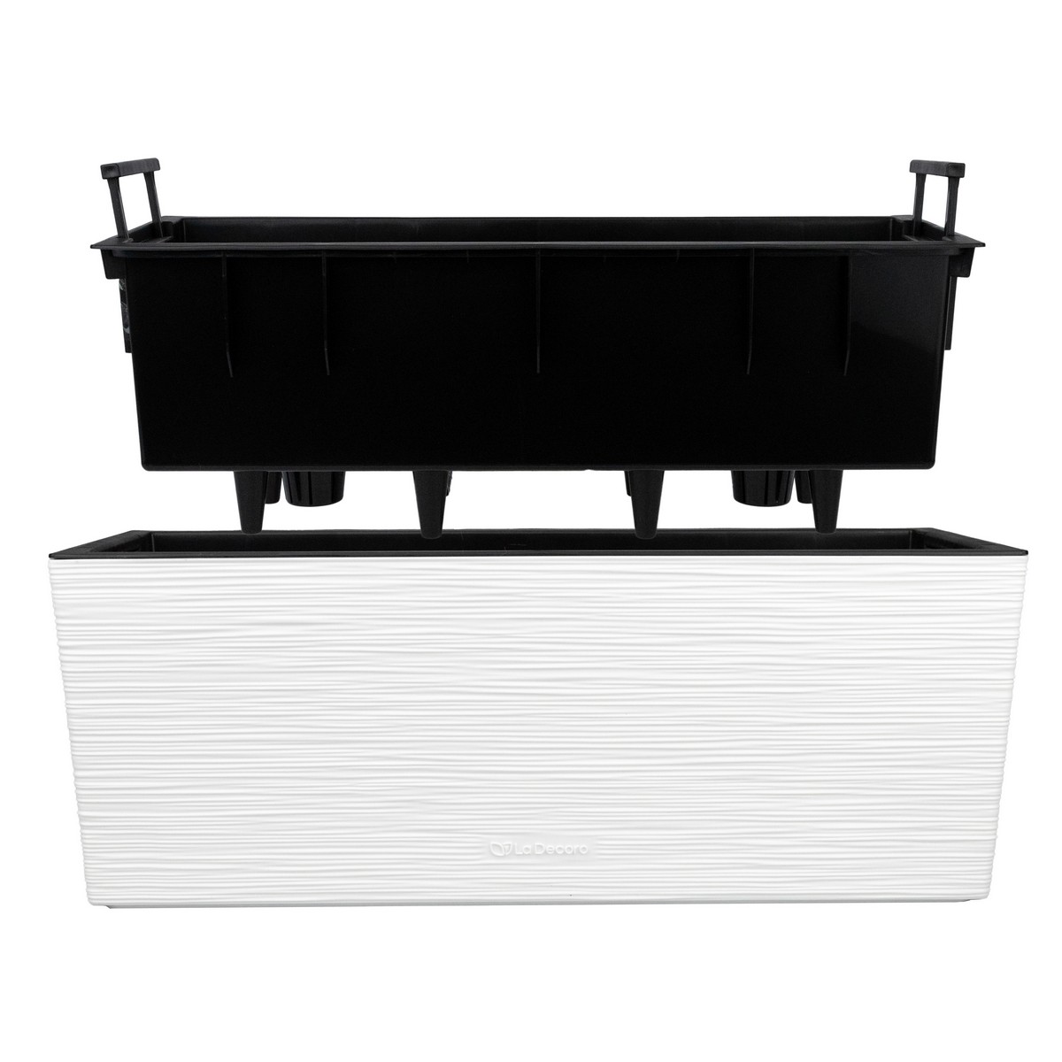 Кашпо балконное со вставкой Ля Декоро (пластик), 50,5х19,5xH19см, 10л, белый в интернет-магазине флористических аксессуаров Азалия Декор