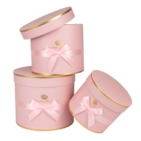 Набор коробок подарочных круглых 3шт., 23х19,5см, розовый в интернет-магазине флористических аксессуаров Азалия Декор