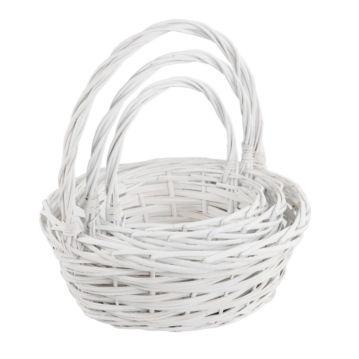 Набор корзин плетеных 3шт. (ива), D35x14xH36см, белый в интернет-магазине флористических аксессуаров Азалия Декор