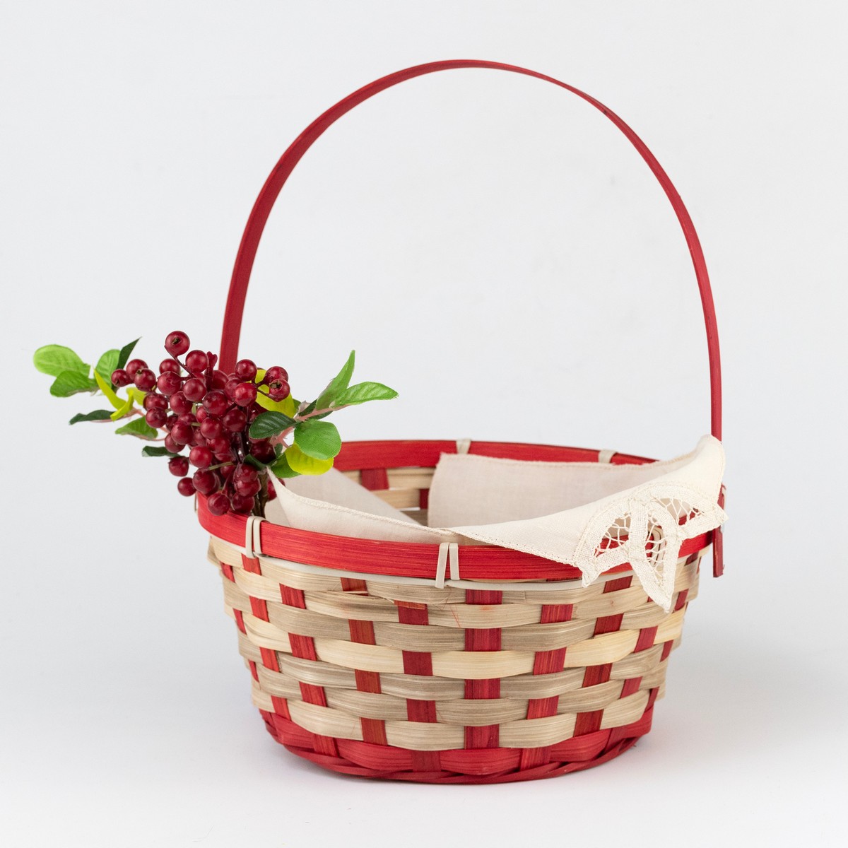 Корзина плетеная (бамбук), D21хH24 см, красный в интернет-магазине флористических аксессуаров Азалия Декор