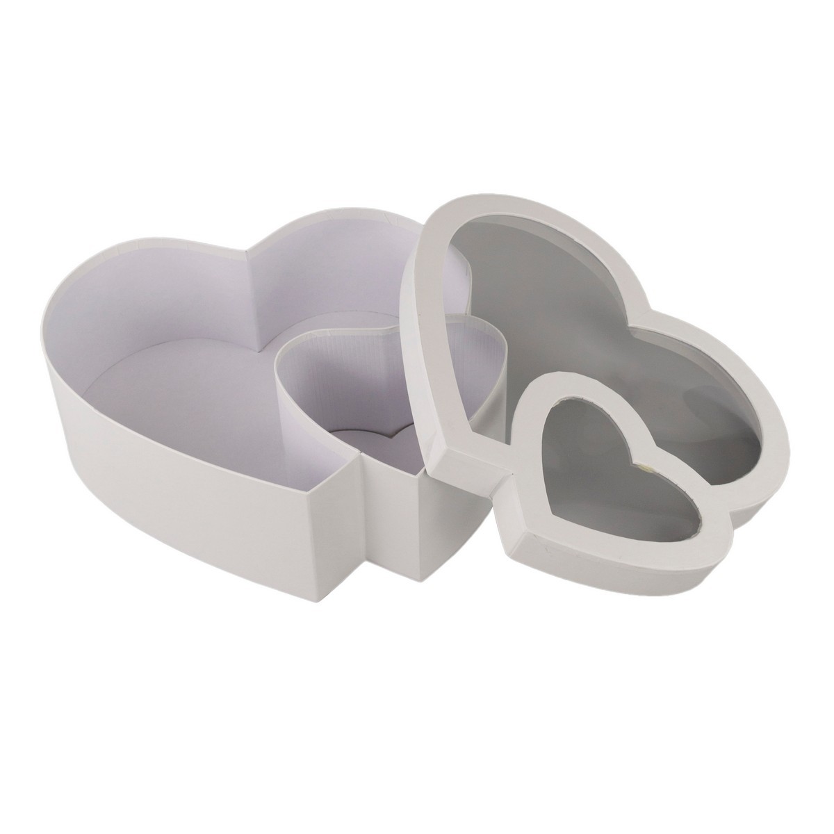 Коробка подарочная Сердце двойное (картон), 30,5x28xH11см, белый в интернет-магазине флористических аксессуаров Азалия Декор