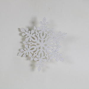 Украшение подвесное Снежинка с глиттером (дерево), 15х15см, бел. в интернет-магазине флористических аксессуаров Азалия Декор