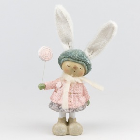Сувенир Кролик с леденцом (полирезин), Н16,5х12х7см, розовый в интернет-магазине флористических аксессуаров Азалия Декор