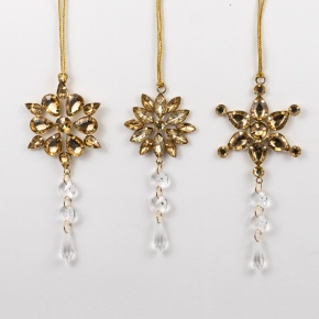 Украшение подвесное Снежинка (металл), 13х5см, в асс, золотой в интернет-магазине флористических аксессуаров Азалия Декор