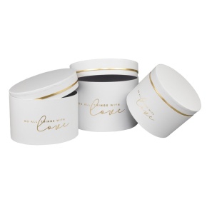 Набор коробок подарочных круглых 3шт., D17,5xH14,5см, белый в интернет-магазине флористических аксессуаров Азалия Декор