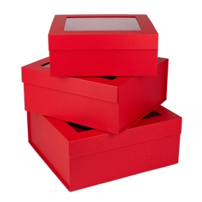 Набор коробок подарочных квадратных 3шт., 26,5х25,5хН11,2см, красный в интернет-магазине флористических аксессуаров Азалия Декор