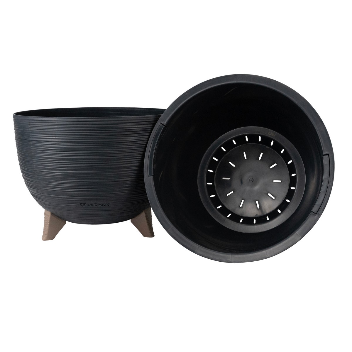 Кашпо на ножках со вставкой Ля Декоро (пластик), D32xH24см, 9,8л, антрацитовый в интернет-магазине флористических аксессуаров Азалия Декор