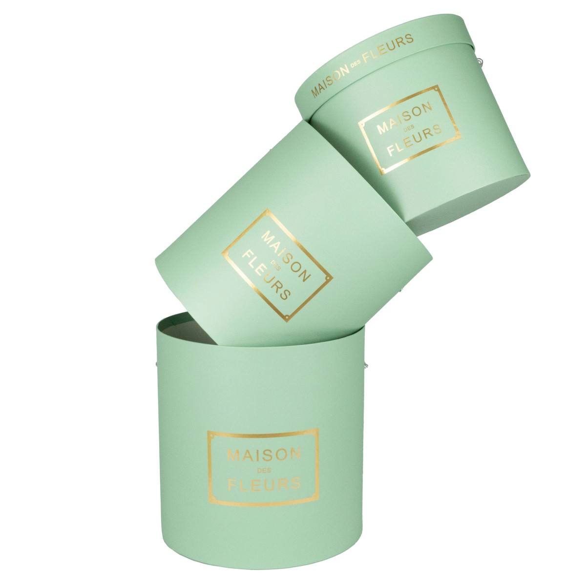 Набор коробок подарочных круглых 3шт., D24xH24см, зеленый в интернет-магазине флористических аксессуаров Азалия Декор