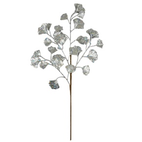 Ветка Гингко с глиттером, 67см, серебряный в интернет-магазине флористических аксессуаров Азалия Декор