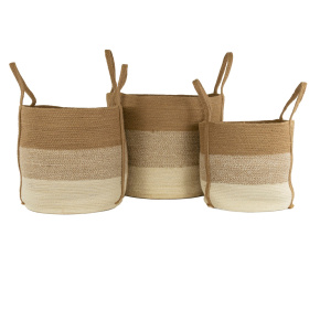 Набор кашпо плетеных 3шт. (джут), D40хH40см, белый/коричневый в интернет-магазине флористических аксессуаров Азалия Декор