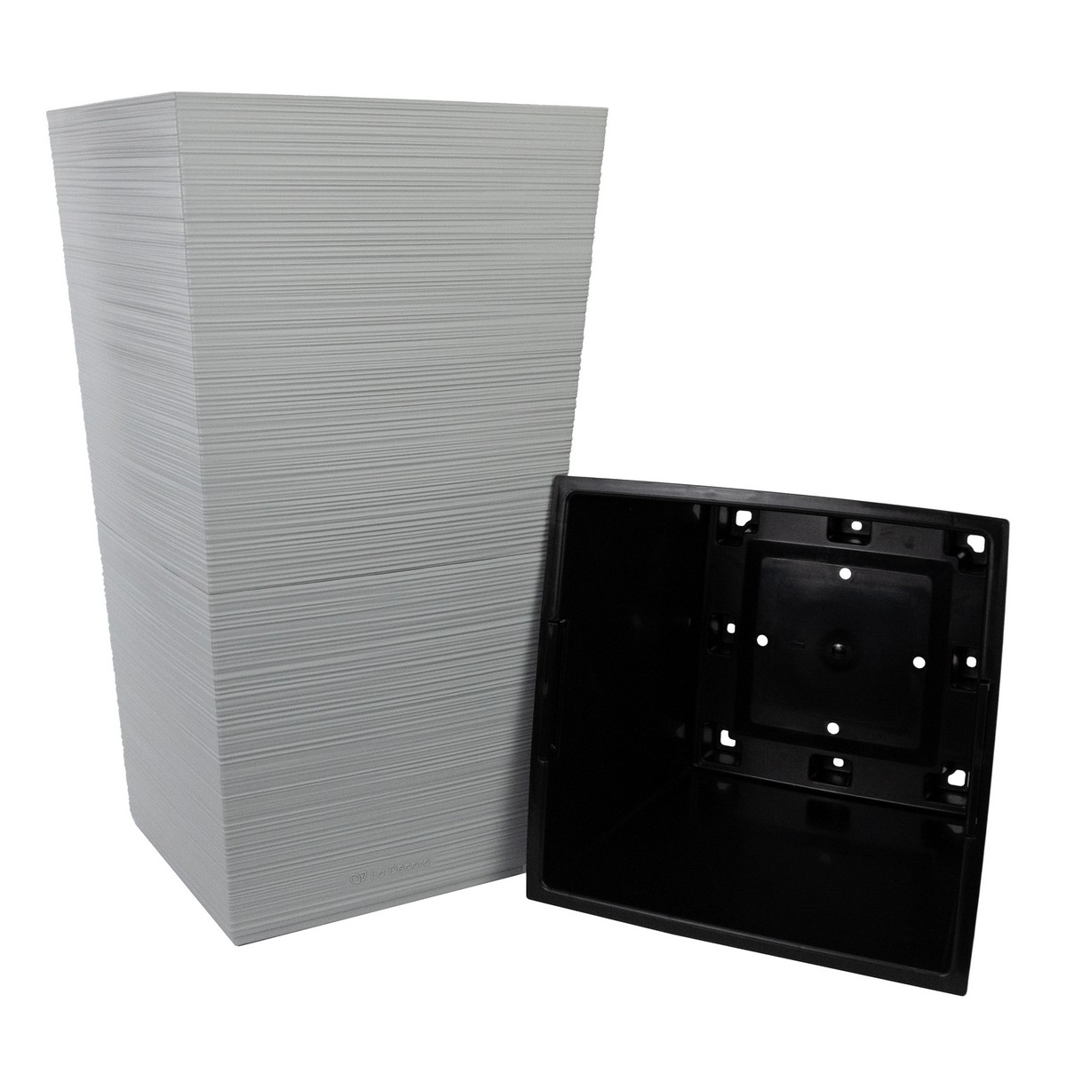 Кашпо квадратное со вставкой Ля Декоро (пластик), 37х37xH68см, 34,5л, серый в интернет-магазине флористических аксессуаров Азалия Декор