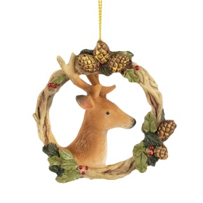 Украшение подвесное Олень в венке (полирезин), Н8х8х3,5см, коричневый в интернет-магазине флористических аксессуаров Азалия Декор