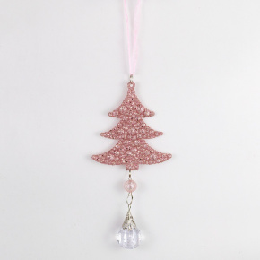 Украшение подвесное Елочка (пластик), 18x9см, розовый в интернет-магазине флористических аксессуаров Азалия Декор