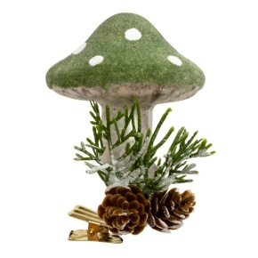 Украшение Гриб на клипе (стекло), Н7,5х6х6см, зеленый в интернет-магазине флористических аксессуаров Азалия Декор