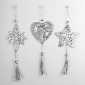 Украшение подвесное с глиттером, Н20х6см, в асс., серебряный в интернет-магазине флористических аксессуаров Азалия Декор