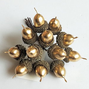 Набор желудей на вставках 12шт., D2x3xL12см, золотой в интернет-магазине флористических аксессуаров Азалия Декор