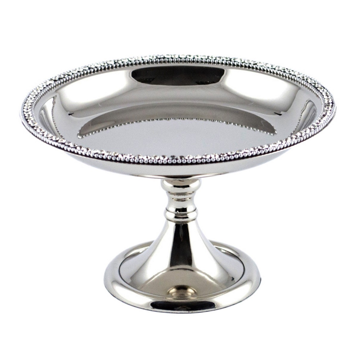Блюдо со стразами на ножке (металл), D18,5xH11,5см, серебряный в интернет-магазине флористических аксессуаров Азалия Декор