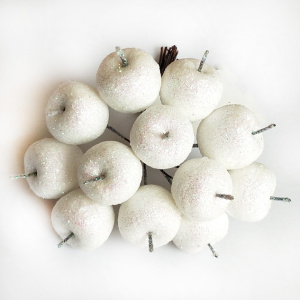 Набор яблок с глиттером на вставках 12шт., D2,2xL10,5см, белый в интернет-магазине флористических аксессуаров Азалия Декор
