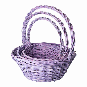 Набор корзин плетеных 3шт.(ива), D38x17xH42 см, сиреневый в интернет-магазине флористических аксессуаров Азалия Декор