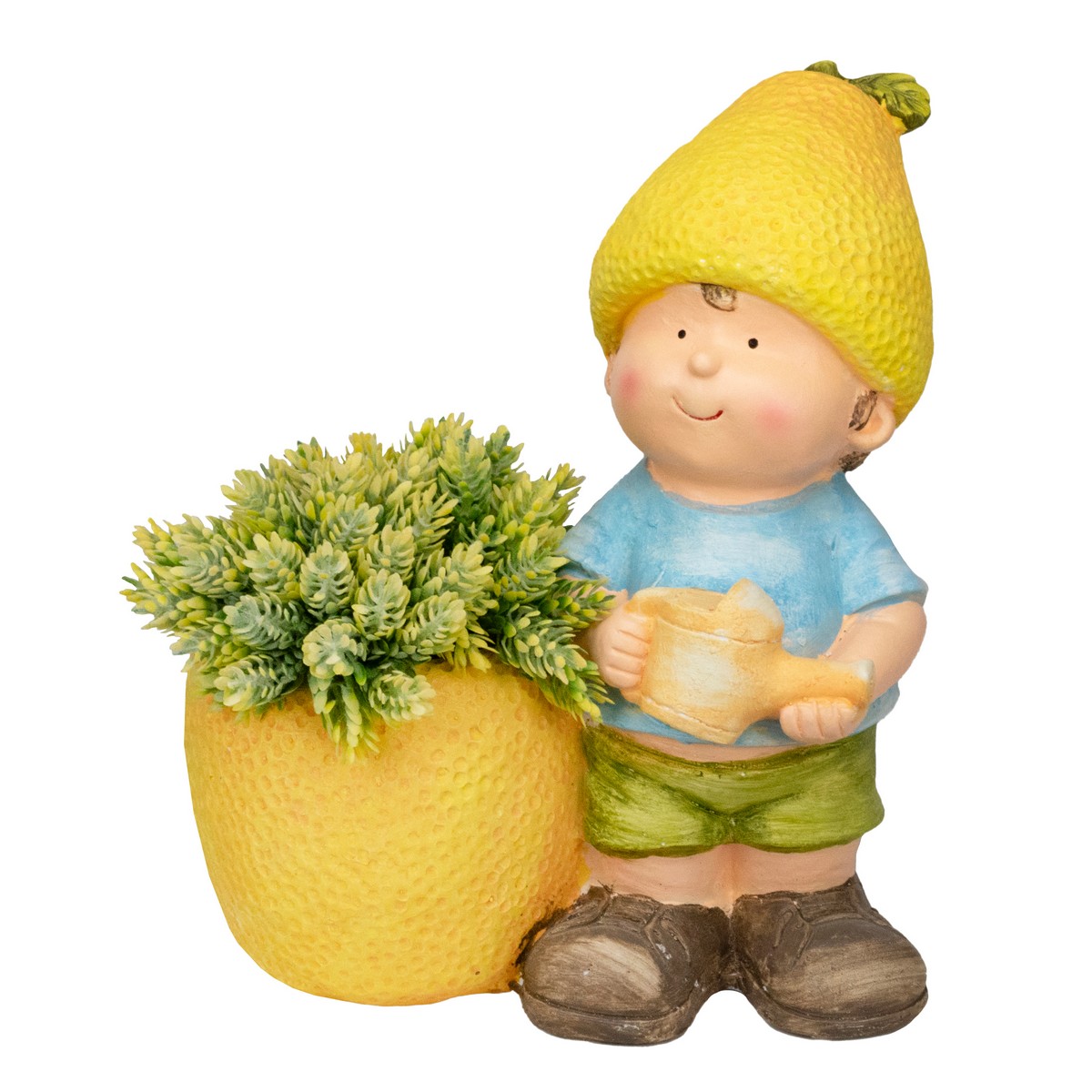 Садовая фигура Мальчик с лимоном (магнезия), H38х31х18,5см, цв. в асс. в интернет-магазине флористических аксессуаров Азалия Декор