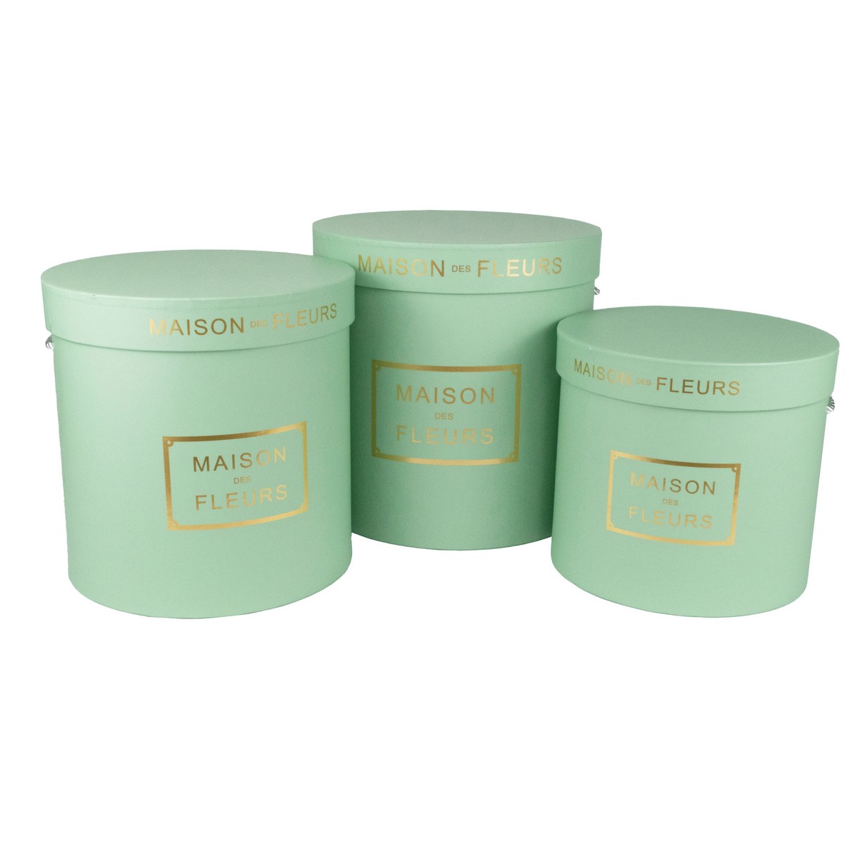 Набор коробок подарочных круглых 3шт., D24xH24см, зеленый в интернет-магазине флористических аксессуаров Азалия Декор