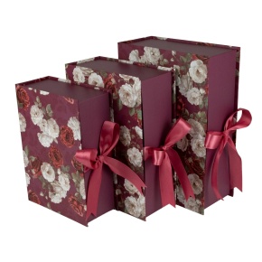 Набор коробок подарочных Книга 3шт., 30,3x21,5xH10,2см, красный/белый в интернет-магазине флористических аксессуаров Азалия Декор