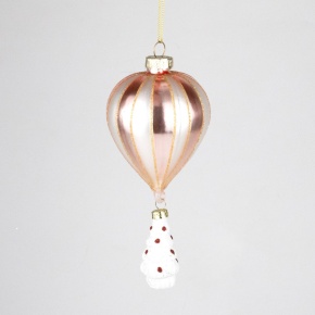 Украшение подвесное Воздушный шар (стекло), Н15х7см, роз./бел. в интернет-магазине флористических аксессуаров Азалия Декор