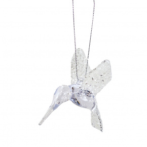 Украшение подвесное Колибри (пластик), 8x6см, прозрачн./бел. в интернет-магазине флористических аксессуаров Азалия Декор