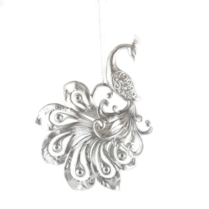 Украшение подвесное Жар-птица с глиттером (пластик), 15х10см,серебряный в интернет-магазине флористических аксессуаров Азалия Декор