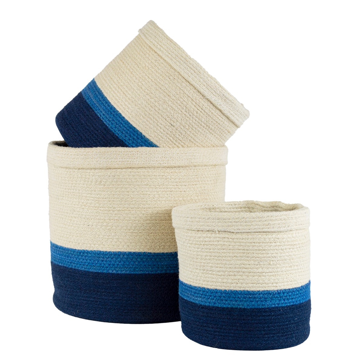 Набор кашпо плетеных 3шт. (джут), D30хH30см, белый/синий в интернет-магазине флористических аксессуаров Азалия Декор