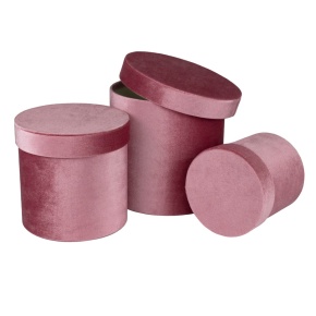 Набор коробок подарочных круглых 3шт. (картон, бархат), D18xH17,7см, розовый в интернет-магазине флористических аксессуаров Азалия Декор