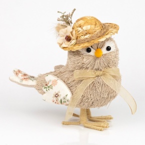 Сувенир Птичка (пенопласт/трава), H15x14x8см, серый/кремовый в интернет-магазине флористических аксессуаров Азалия Декор