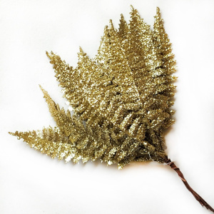 Набор листьев с глиттером 12шт., H19см, золотой в интернет-магазине флористических аксессуаров Азалия Декор