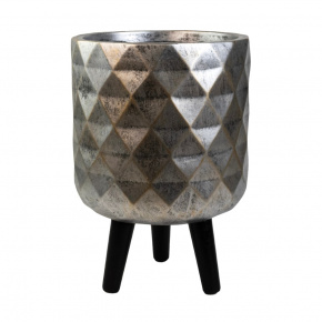 Кашпо на подставке Ромб (файбергласс), D30,5xH46см, серебряный в интернет-магазине флористических аксессуаров Азалия Декор