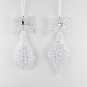 Украшение подвесное Капля с глиттером (пластик), 17х7,9см, в асс., белый в интернет-магазине флористических аксессуаров Азалия Декор