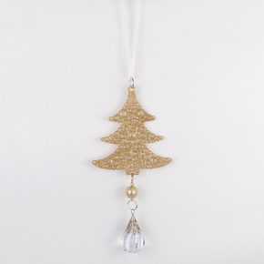 Украшение подвесное Елочка (пластик), 18x9см, шампань в интернет-магазине флористических аксессуаров Азалия Декор