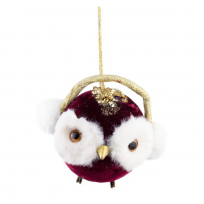 Украшение подвесное Сова в наушниках (пенопласт/текстиль), H14x10x9см, красный в интернет-магазине флористических аксессуаров Азалия Декор