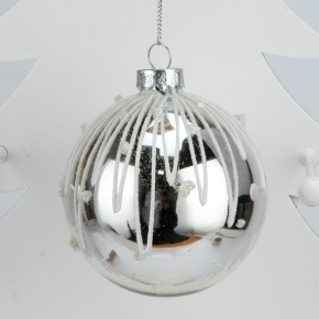 Украшение подвесное Шар (стекло), D8см, серебряный в интернет-магазине флористических аксессуаров Азалия Декор