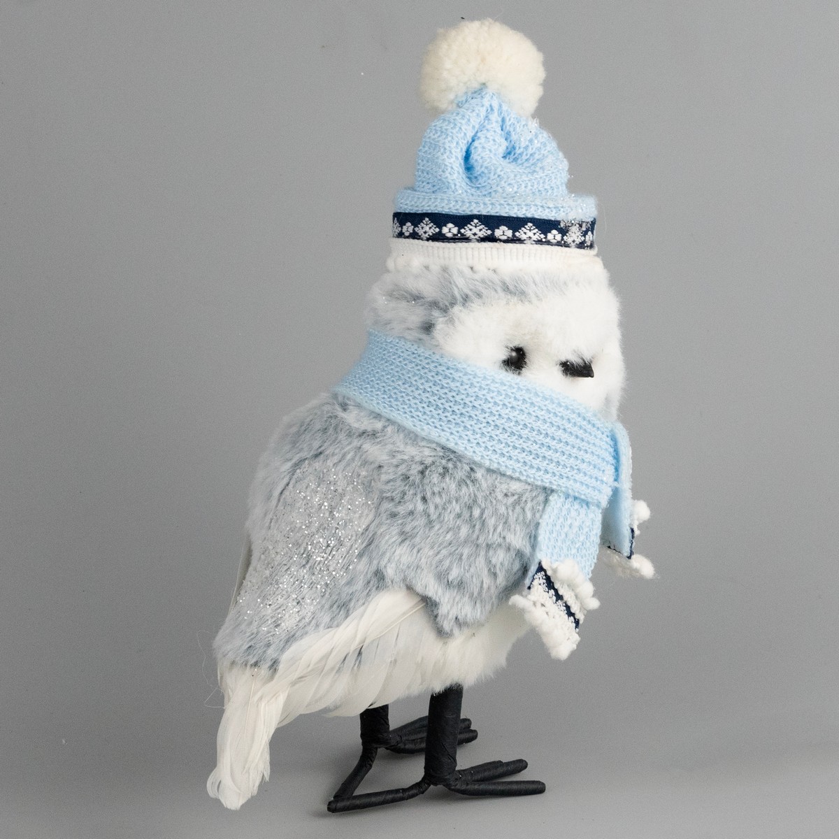 Сувенир Сова (пенопласт/текстиль), H23x11x13см, белый/голубой в интернет-магазине флористических аксессуаров Азалия Декор