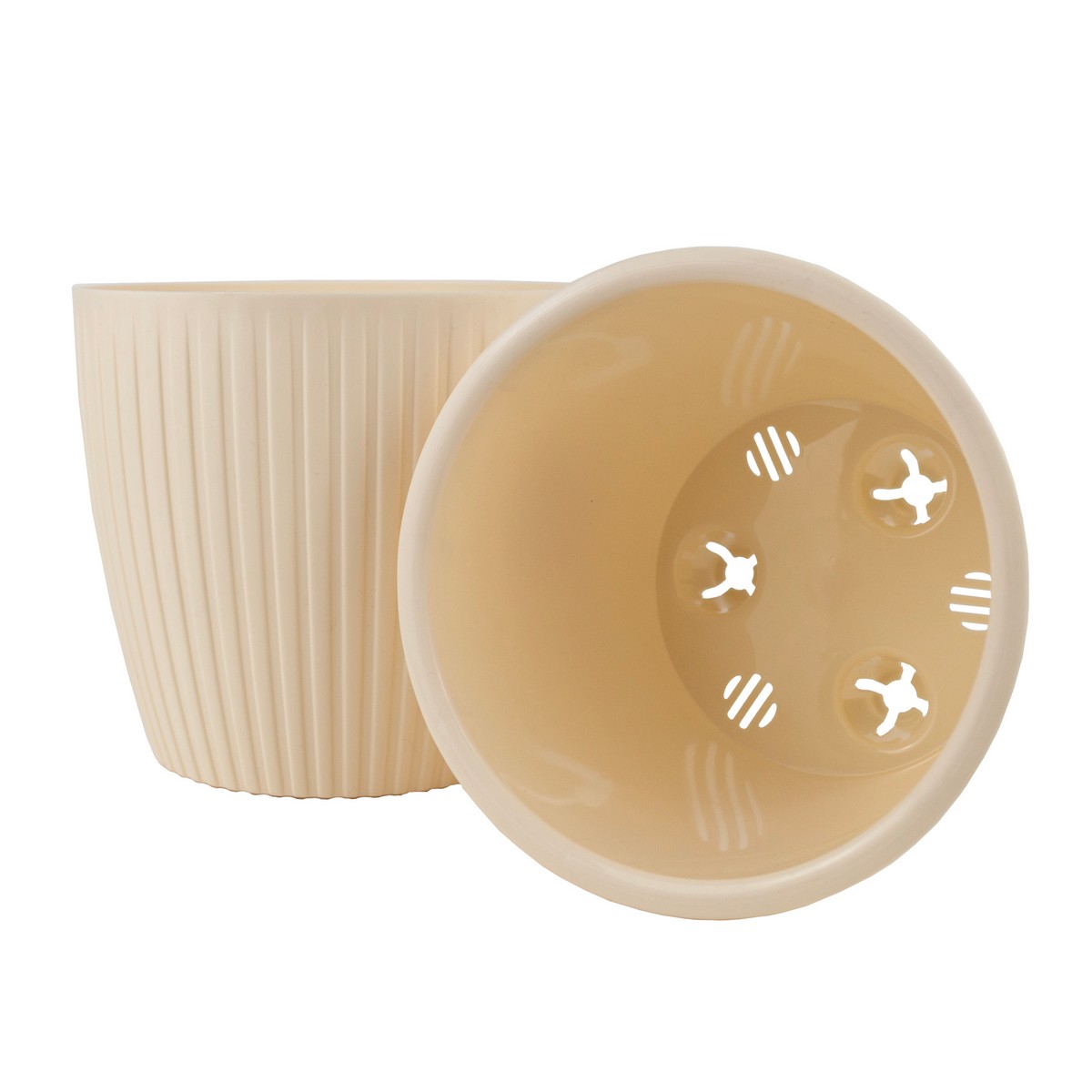 Кашпо со вставкой Эви (пластик), D17.5xH15.5см, 3л, кремовый в интернет-магазине флористических аксессуаров Азалия Декор