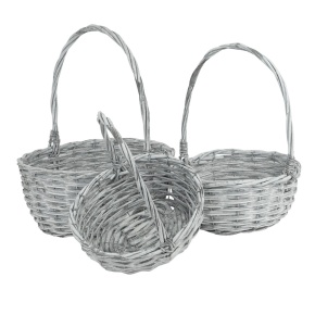 Набор корзин плетеных 3шт. (ива), D32х28хН13/37см/ D24х20хН9/27см, серый в интернет-магазине флористических аксессуаров Азалия Декор