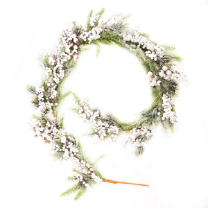 Гирлянда еловая с ягодами заснеженная, 183см, зеленый/белый в интернет-магазине флористических аксессуаров Азалия Декор