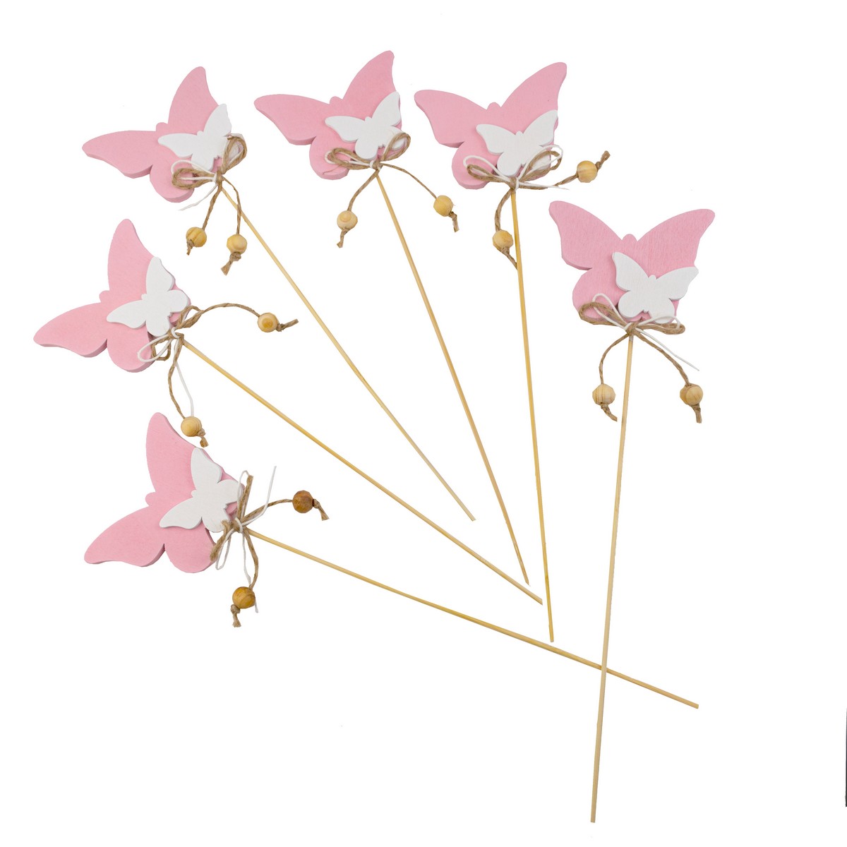 Набор вставок Бабочка 6шт. (дерево), 8хH28см, розовый в интернет-магазине флористических аксессуаров Азалия Декор