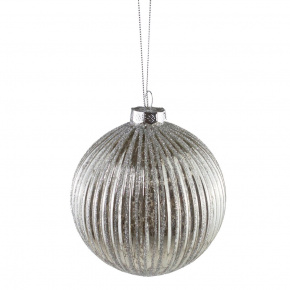 Украшение подвесное Шар (стекло), D10см, серебряный в интернет-магазине флористических аксессуаров Азалия Декор