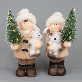 Сувенир Мальчик/Девочка с елочкой (керамика), Н20х11х8см, в асс., кремовый в интернет-магазине флористических аксессуаров Азалия Декор