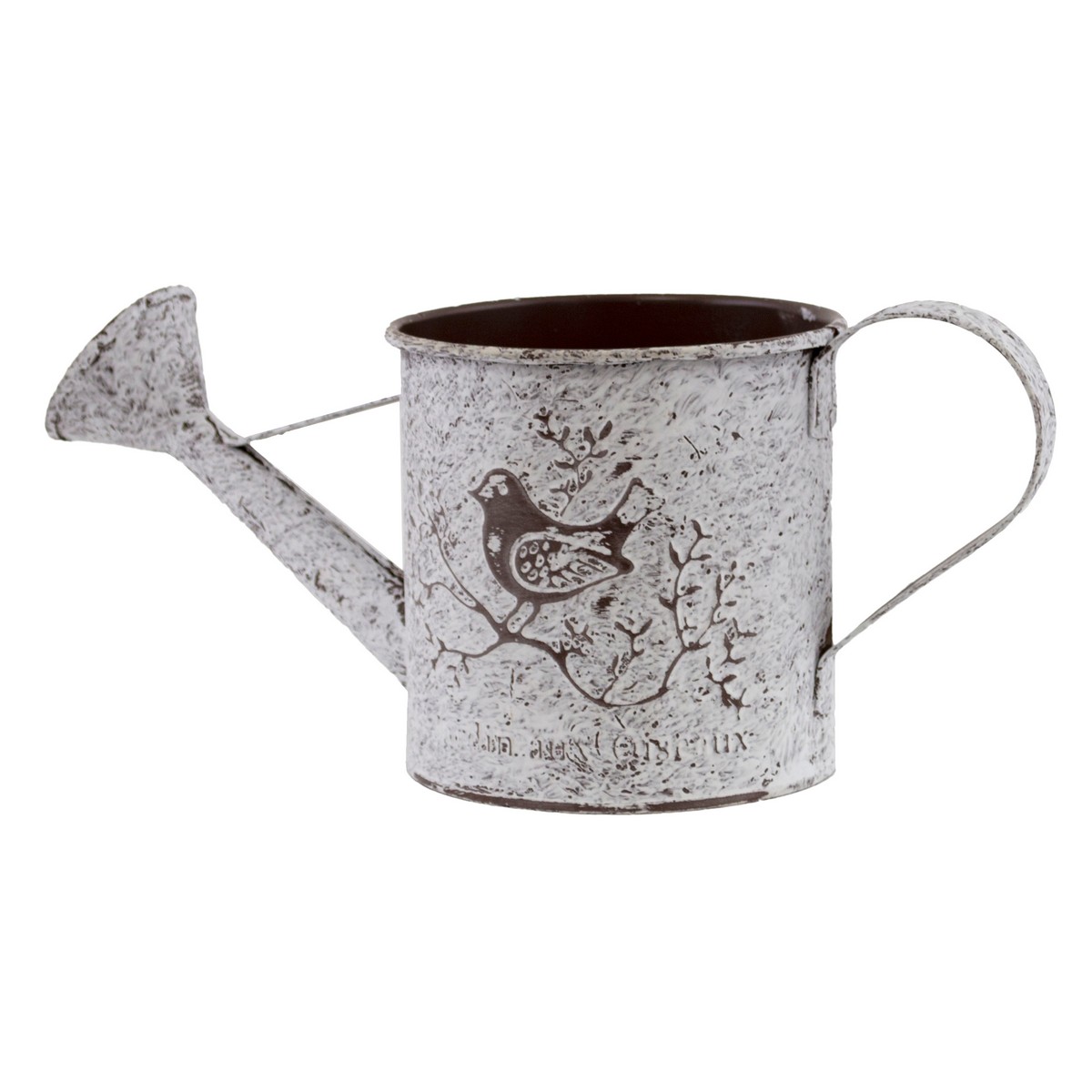 Кашпо Лейка Птичка (металл), 23х10хH10см, белый/коричневый в интернет-магазине флористических аксессуаров Азалия Декор