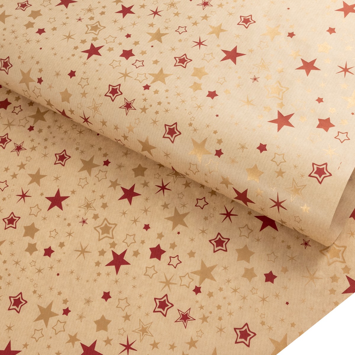 Бумага упаковочная крафт Звезды 40гр, 72 см 10 м, натуральный/красный в интернет-магазине флористических аксессуаров Азалия Декор