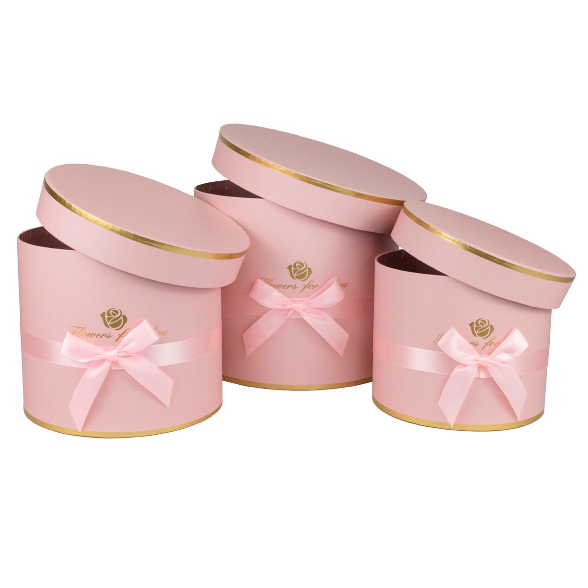Набор коробок подарочных круглых 3шт., 23х19,5см, розовый в интернет-магазине флористических аксессуаров Азалия Декор
