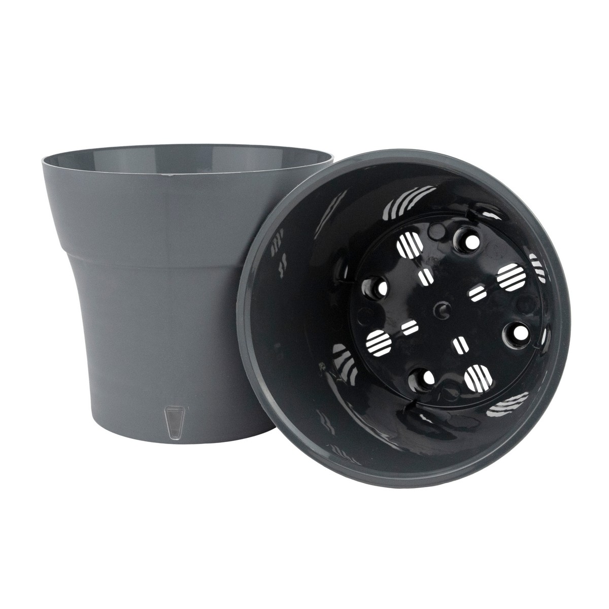 Кашпо со вставкой Дали Софт (пластик), D13,5xH12,5см, 1,2л, антрацитовый в интернет-магазине флористических аксессуаров Азалия Декор