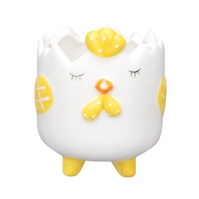 Кашпо Цыпленок (керамика), D8,5xH10см, белый/желтый в интернет-магазине флористических аксессуаров Азалия Декор